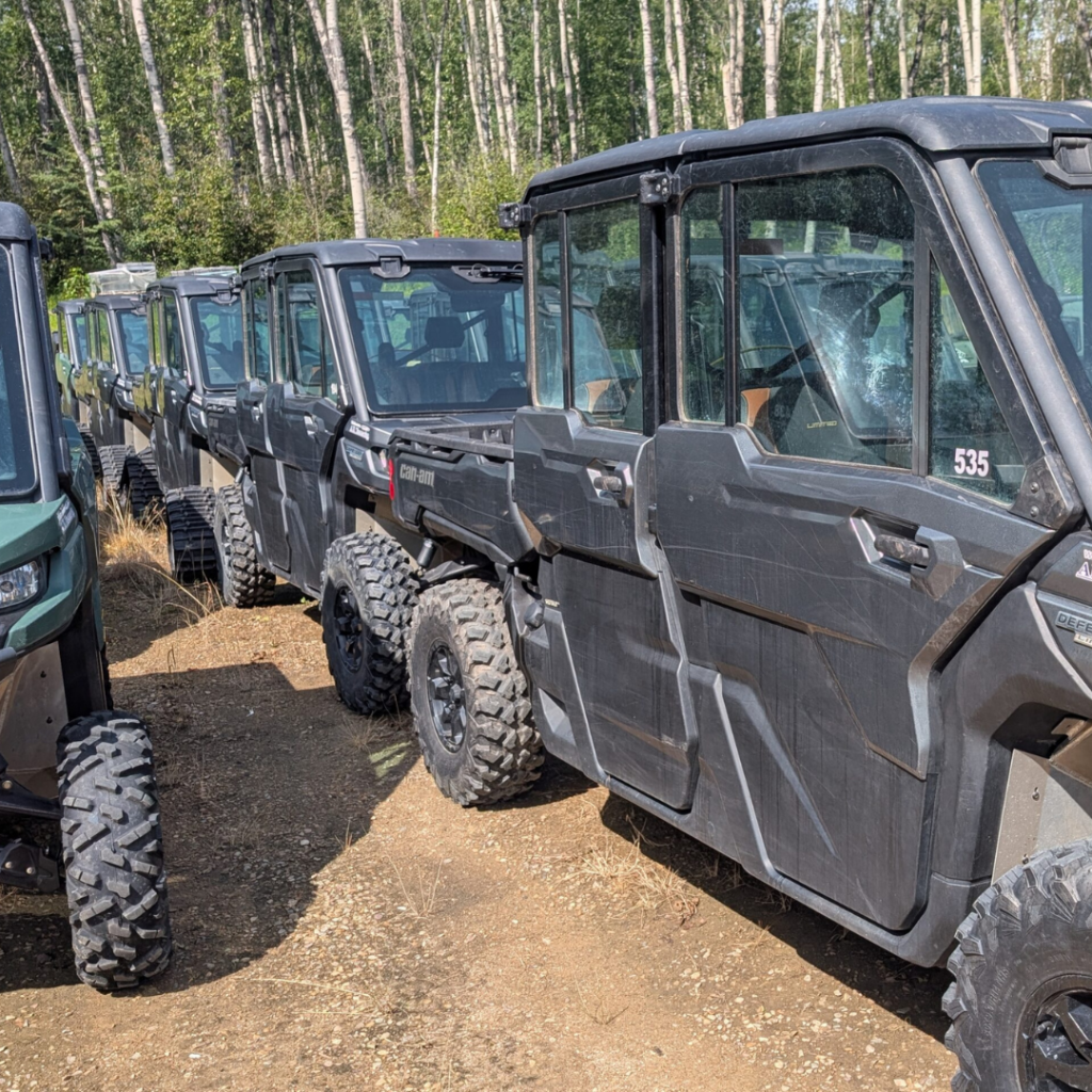 Row of Can-Am Defender HD10 UTV rentals